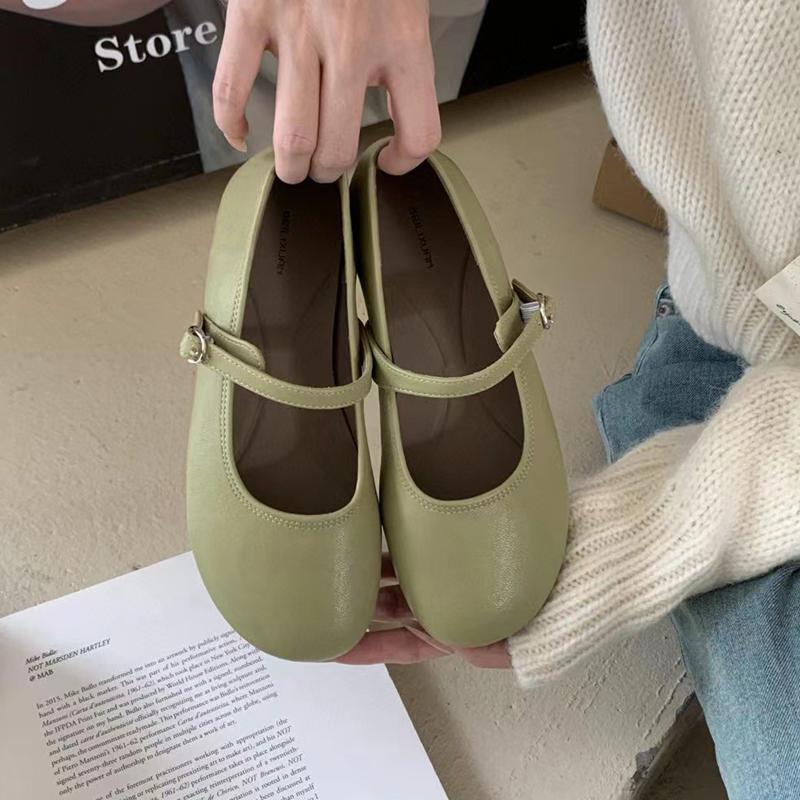 Fashion SUOJIALUN Autumn Women Flat Shoes Fashion Round Toe Shallow Slip On Ladies Casual Mary Jane Shoe Soft Flat Heel Dress Single Sho