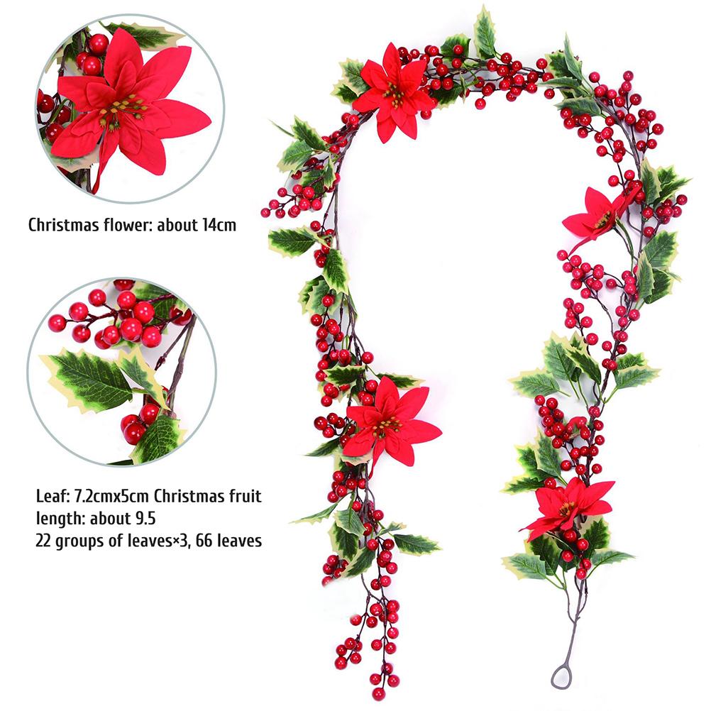 6.5 FT Christmas Holly Berry Garland Winter Artificial Greenery Garland with Red Berries and Holly