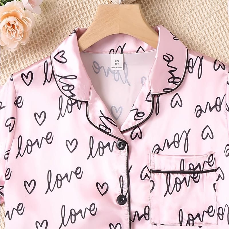 Children's Satin Print Pajama Set - Summer Short Sleeve & Shorts for Girls