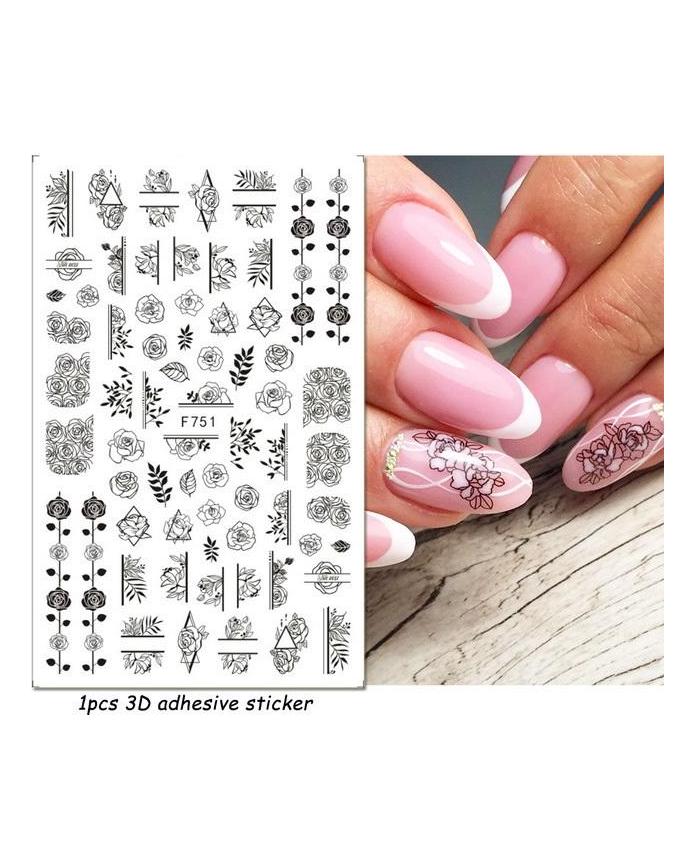 Autocollants 3D pour Nail Art, lignes ondulées abstraites colorées, décalcomanies à fleurs et feuilles florales, décoration d'ongles