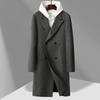 Manteau en laine double face 100% laine pour homme, classique long au-dessus du genou, croisé, avec doublure amovible en duvet, manteau en laine
