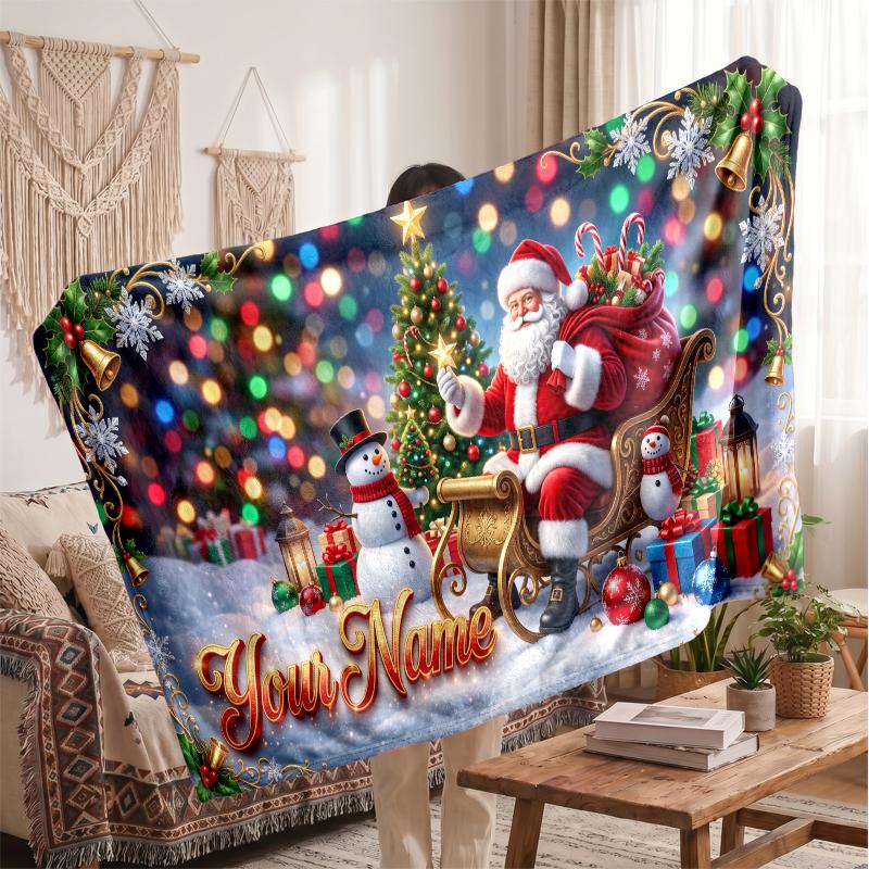 Christmas Custom Name Printed Flannel Blanket Warm Comfort Bed Throw Home Decor Holiday Gift