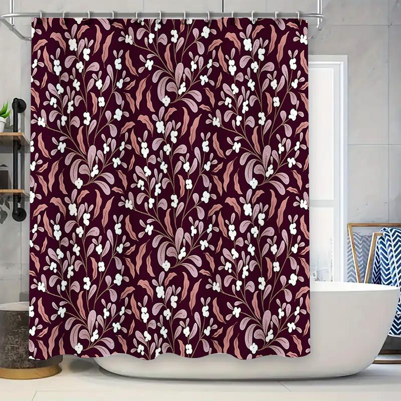 Helenal Floral Shower Curtain Botanical Print Nature Decor Bathroom Fabric Waterproof Liner Vintage Farmhouse Style Modern Elegant Home