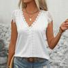 Women Lace Splicing V Neck Short Sleeve Solid Casual Basic T Shirt Top