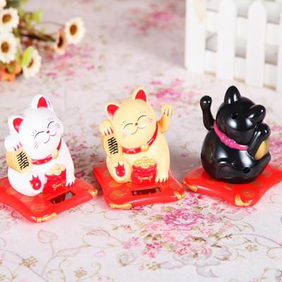 Waving Cat Ornament Safe Decorative Stylish Japanese Lucky Cat Solar Powered for Office