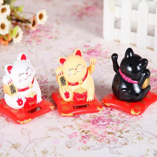 Waving Cat Ornament Safe Decorative Stylish Japanese Lucky Cat Solar Powered for Office