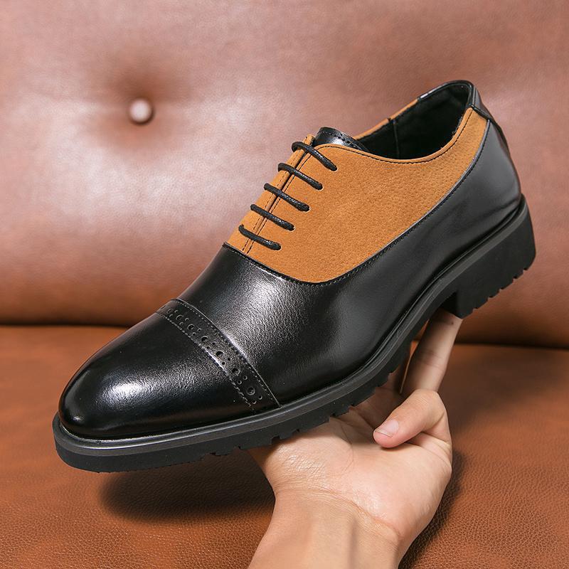 

Spring business dress leather shoes first layer cowhide pigskin inner men s shoes thick sole height increase color matching work shoes men 46 чёрный
