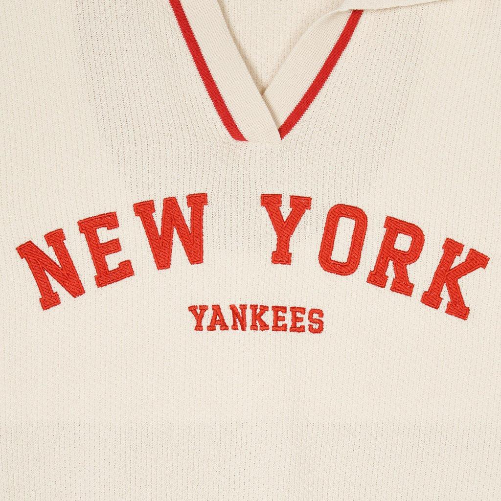 MLB SS24 New York Yankees Logo Split Neck Comfortable Breathable Pullover Knit Sweater Women sweater Cream 3FKPV0141-50CRD