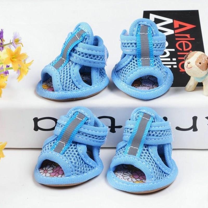 Set da 4 Pezzi Sandali per Animali Domestici Estivi Accessori per Passeggiate con Cani Scarpe Traspiranti in Rete per Cani Piccoli Chihuahua Pomerania Schnauzer Cucciolo buty dla psa