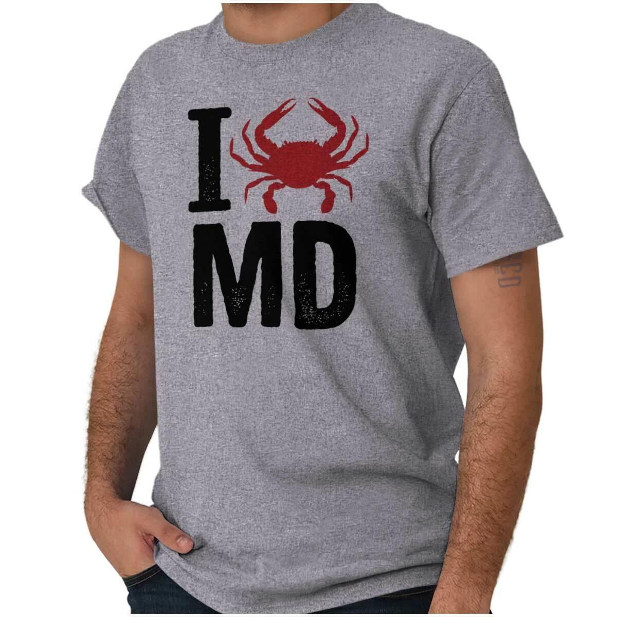 Maryland I Love MD Seafood Crab State Pride Womens or Mens Crewneck T Shirt Tee XL