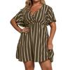 Damen Plus Size Gestreiftes V-Ausschnitt Freizeit Sommerkleid mit Kurzen Ärmeln, Fließendes A-Linien Design, Bequeme Passform
