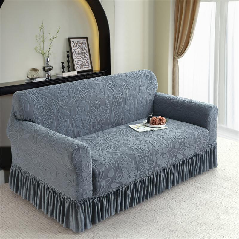Jacquard Solid Color Sofa Cover With Skirt Non-slip Stretch Couch Cover for Bedroom Office Living Room Home Decor