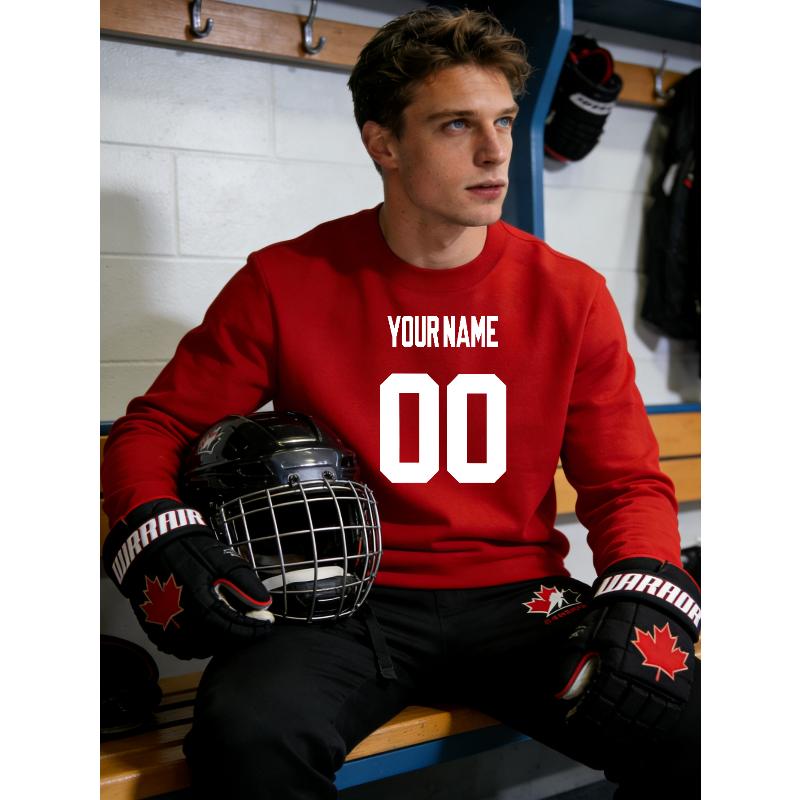 Hockey Print Men s Polyester Crew Neck Casual Sweatshirt Soft Touch Comfortable  Lounge Top S