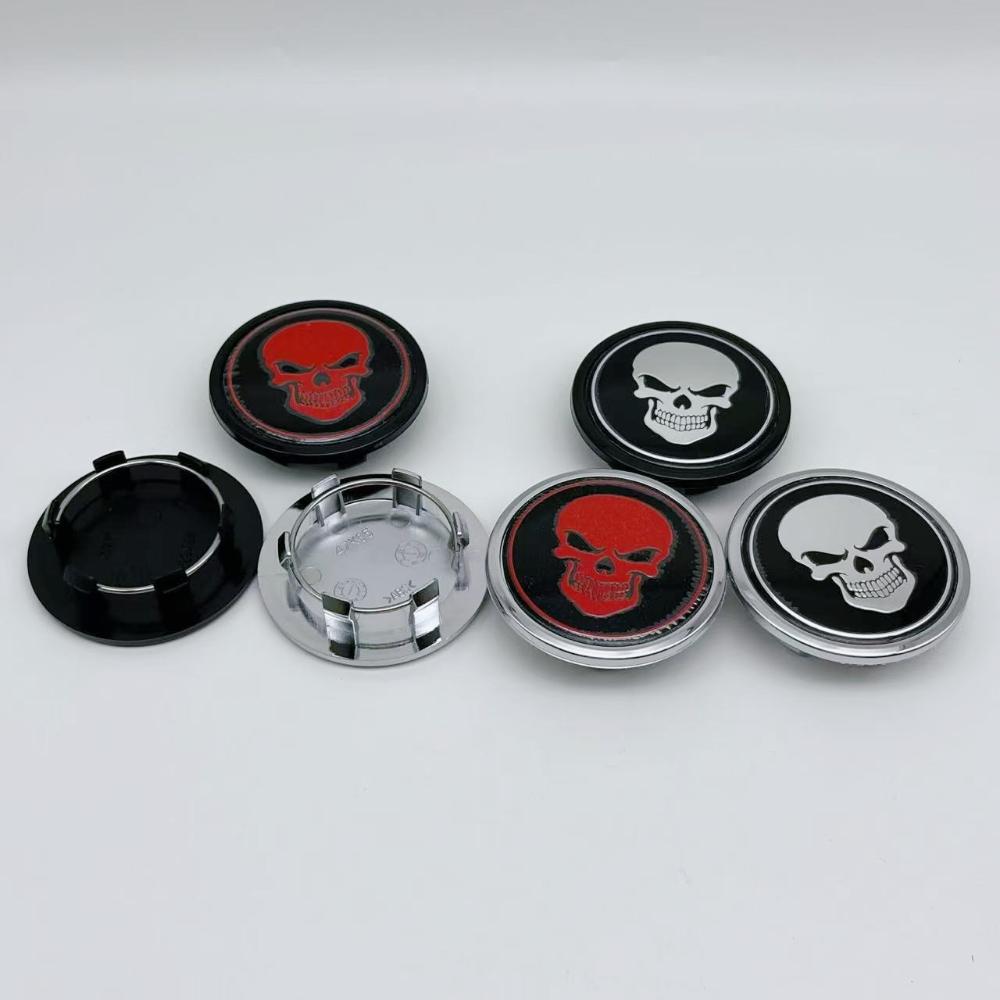 4pcs 65mm (48mm I.D) Car Wheel Center Caps With Skull Logo Badge Accessories for Porsche Wheels Hub Lid Rim Hubcap Cover Replace