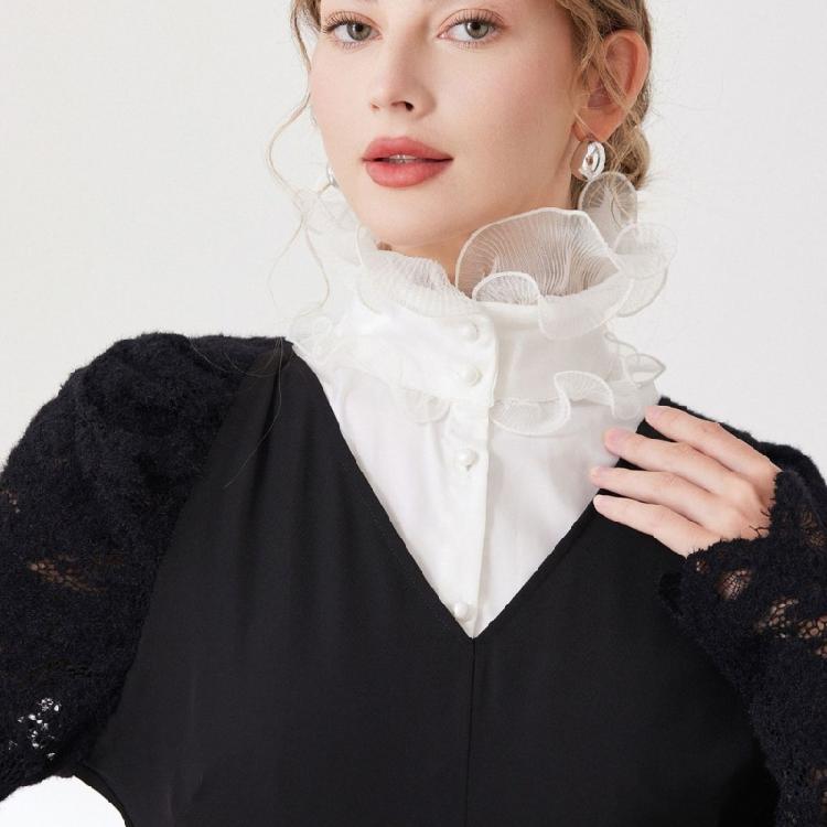 Lace Neckpiece Ruffle Design False Collar Neckwear For Women High Neck Collar Half Shirt Party Wear Fashion Accessories