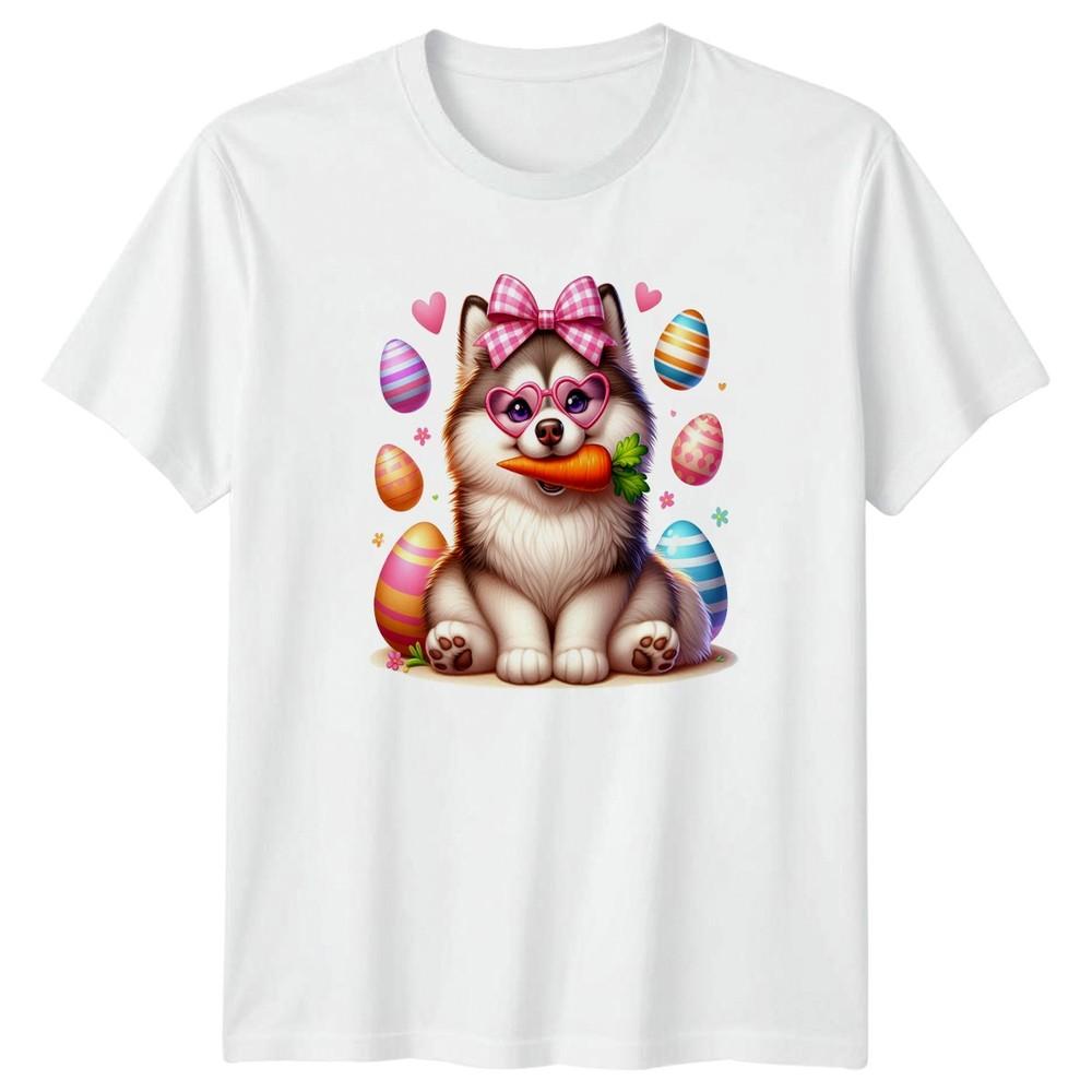 Cute Fluffy Puppy Dog Wearing Unisexs TShirt Husky Dog Lover Easter Gift For Her S