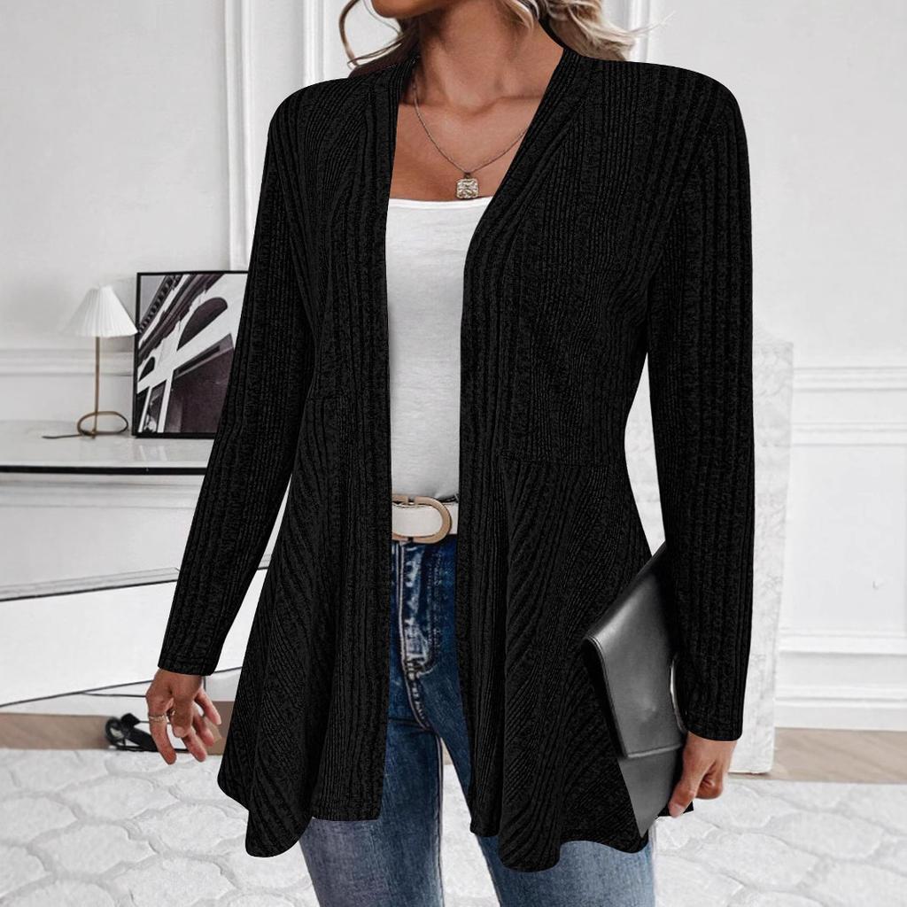 Long Sleeved Casual Solid Color Simple Cardigan Jacket for Autumn and Winter Mid Length Women's Knitted Sweaters