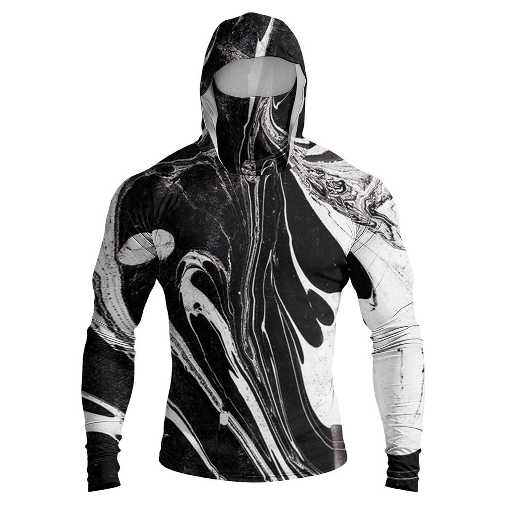 Men's Casual Raglan Hoodie Long Sleeve Sun Protection Shirt UPF 100+ Lightweight Breathable Quick Dry Outdoor Top with Textured Print