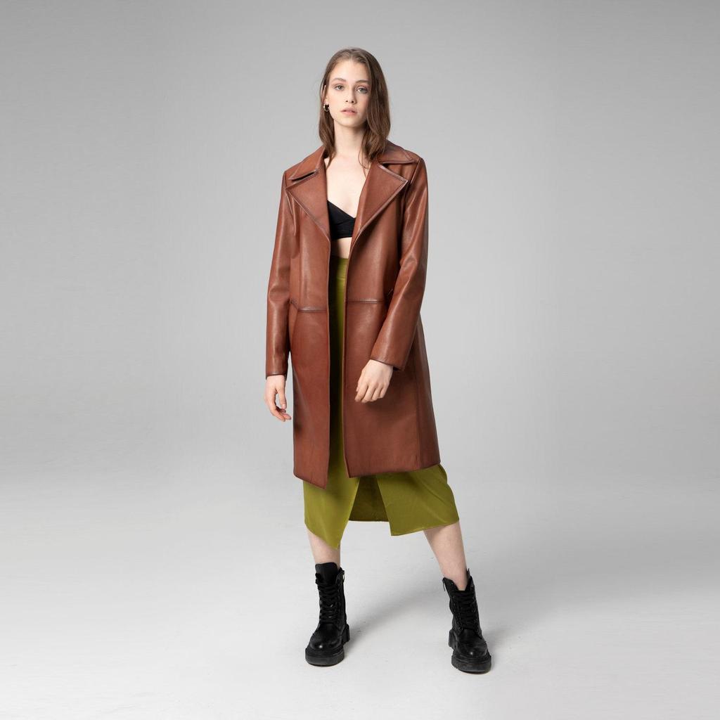 Dericlub Damen-Trenchcoat aus 100 % echtem Leder