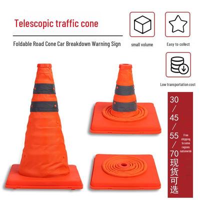 Car with Retractable Traffic Cones: Folding, Reflective, Triangular, and Portable Emergency Parking Warning Indicators