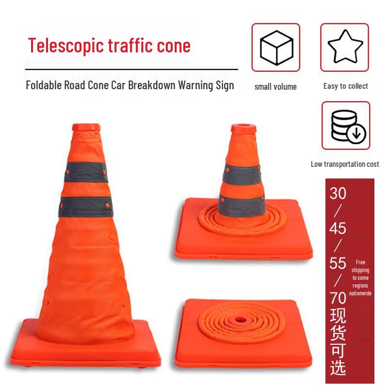 Car with Retractable Traffic Cones: Folding, Reflective, Triangular, and Portable Emergency Parking Warning Indicators
