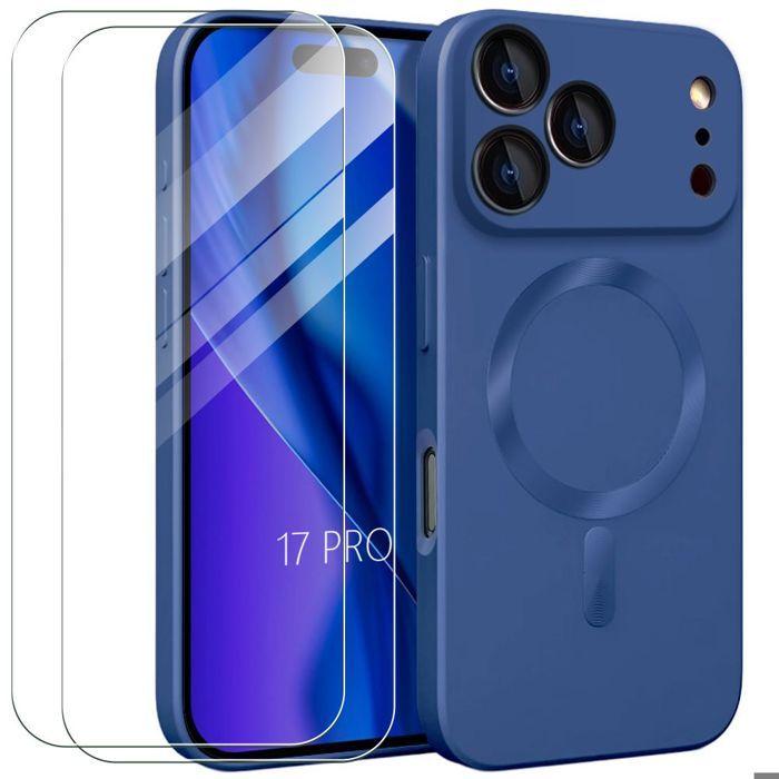 Coque de Protection - E.F.Connection - pour iPhone 17 Pro - avec Cercle Magnétique Bleu Marine - 2 Vitre