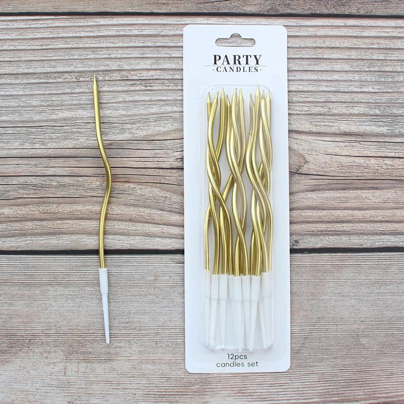 Birthday Cake Curve Multi-color Candles Gold-plated Gold Silver 12 Spiral Colorful Candles In Suction Cards