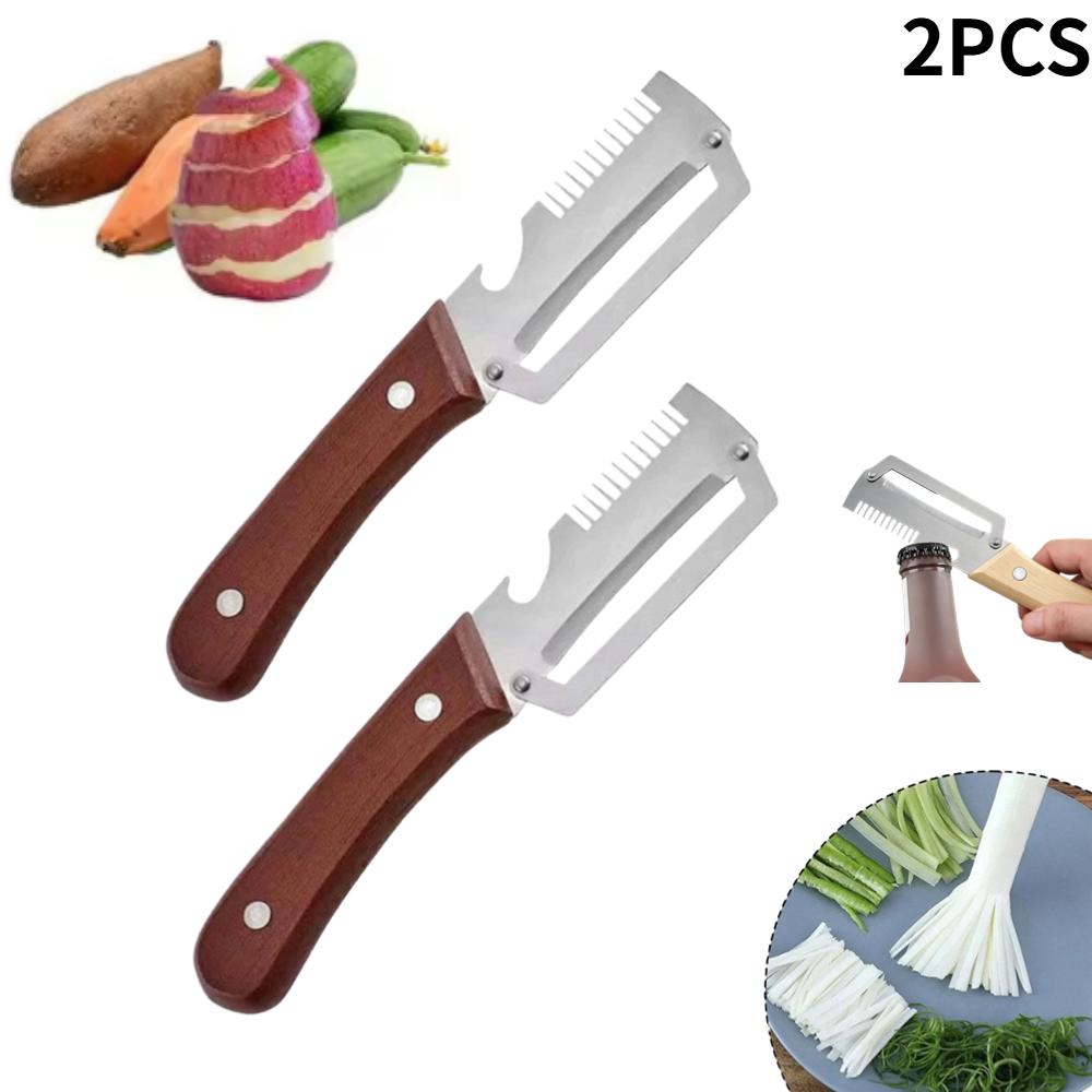 Pelador Dentado de Cocina, Cuchillo Dentado de Acero Inoxidable, Herramienta de Cocina para Pelar, Rallar, Cortar Frutas y Verduras y Abrebotellas