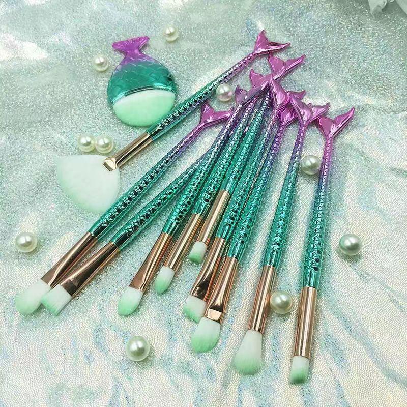 10-częściowy kolorowy zestaw 3D pędzli do makijażu oczu w kształcie rybiego ogona