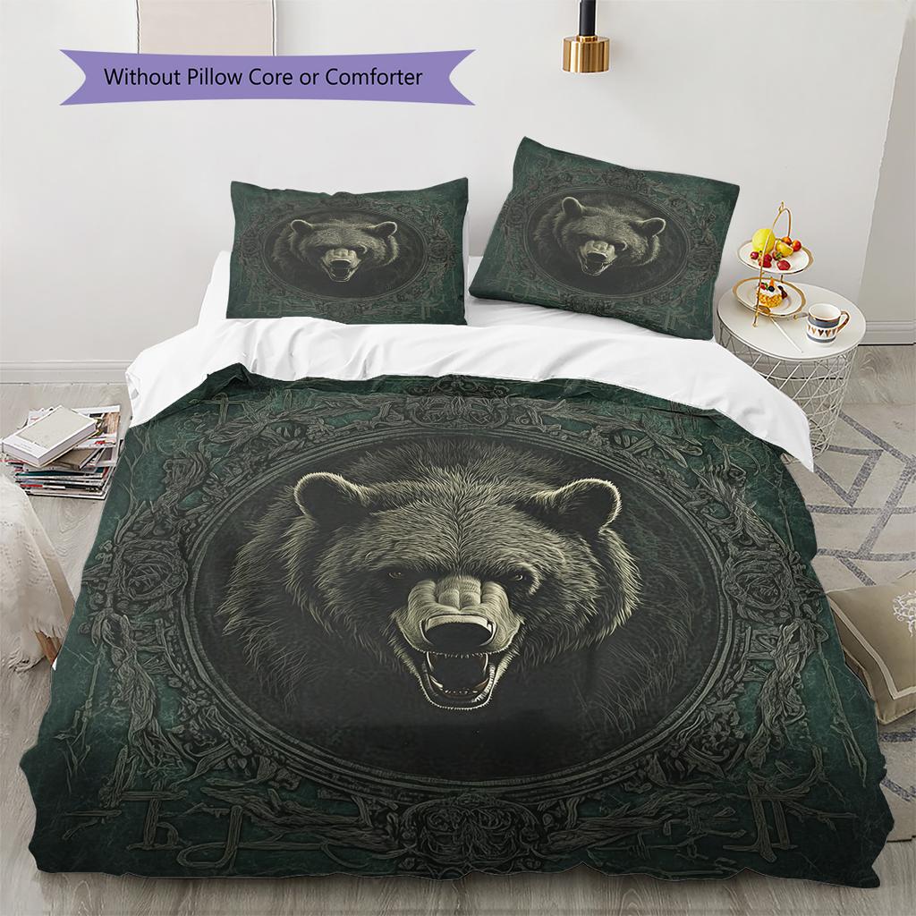 Roaring Bear Pattern Bedding Quilt Set  Home Decoration  Gift (1 * duvet cover + 2 * pillowcase  without core)