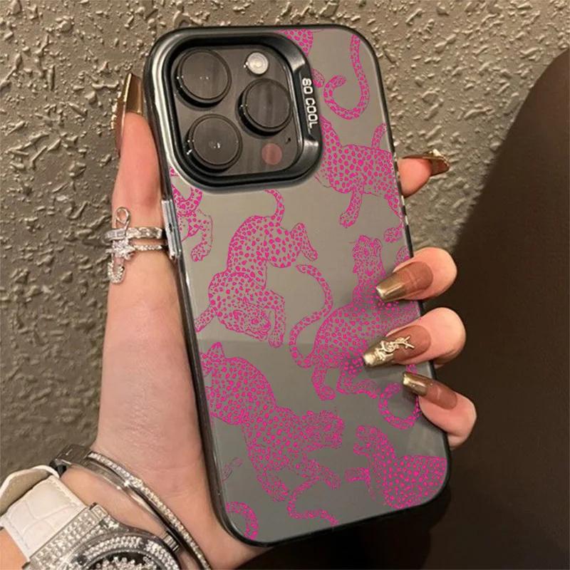 Black And Pink Leopard Print Phone Case ForiPhone 17 16 15 14 Pro Max 13 12 11 ShockproofBumper Cover Coque Shell Funda