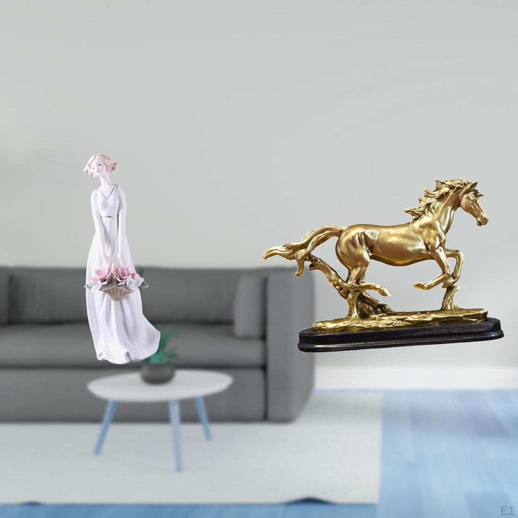 Girl Figurine Horse Statue Desktop Ornament Resin Sculpture Miniature Collectible Suitable for