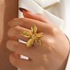 Stainless Steel Flower Rings for Women Men Vintage Gold Color Petal Opening Adjustable Knuckle Ring Zircon Gift