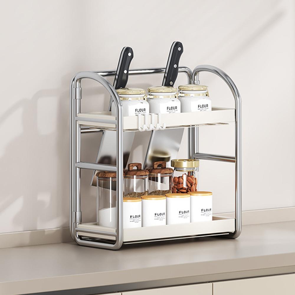 Kitchen Countertop Organizer 2 Tier 30cm Width Spice Rack Utensil Holder Knife Stand Multi-Function Storage Shelf A