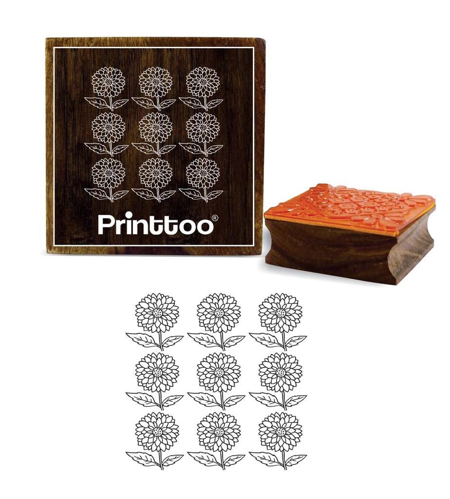 Printtoo Christmas Secret Santa Gift Sun Flower Pattern Square Wooden Rubber Stamps-2 x 2