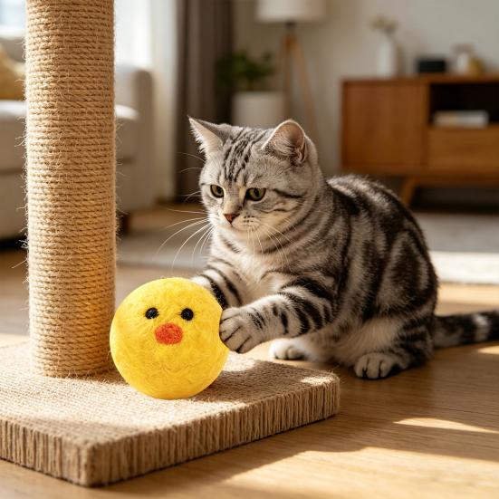 Brinquedos para Gatos Forma de Pato Amarelo Bolas Silenciosas de Lã Feltro Macio Resistente à Mordida Brinquedo para Gato Seguro para Mastigar Arranhar Brinquedo Divertido para Animal de Estimação para Filhote