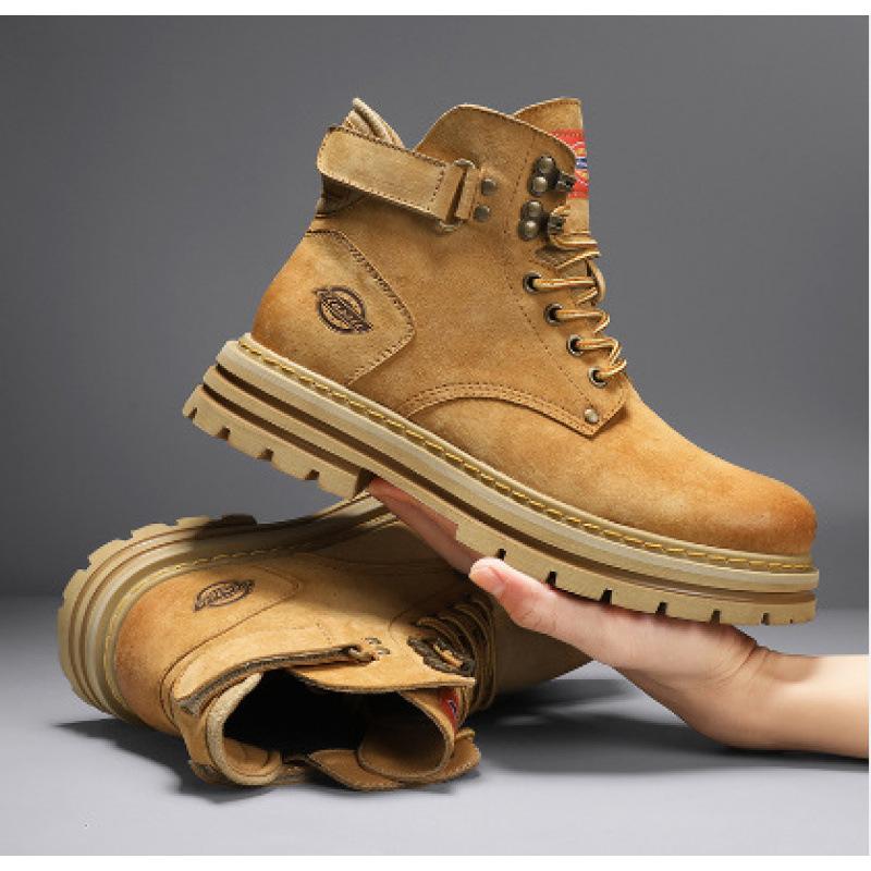 Rhubarb Boots Martin Boots Spring and Autumn Men's Leather Boots 2025 New Heightening Thick-soled Tooling Short Boots