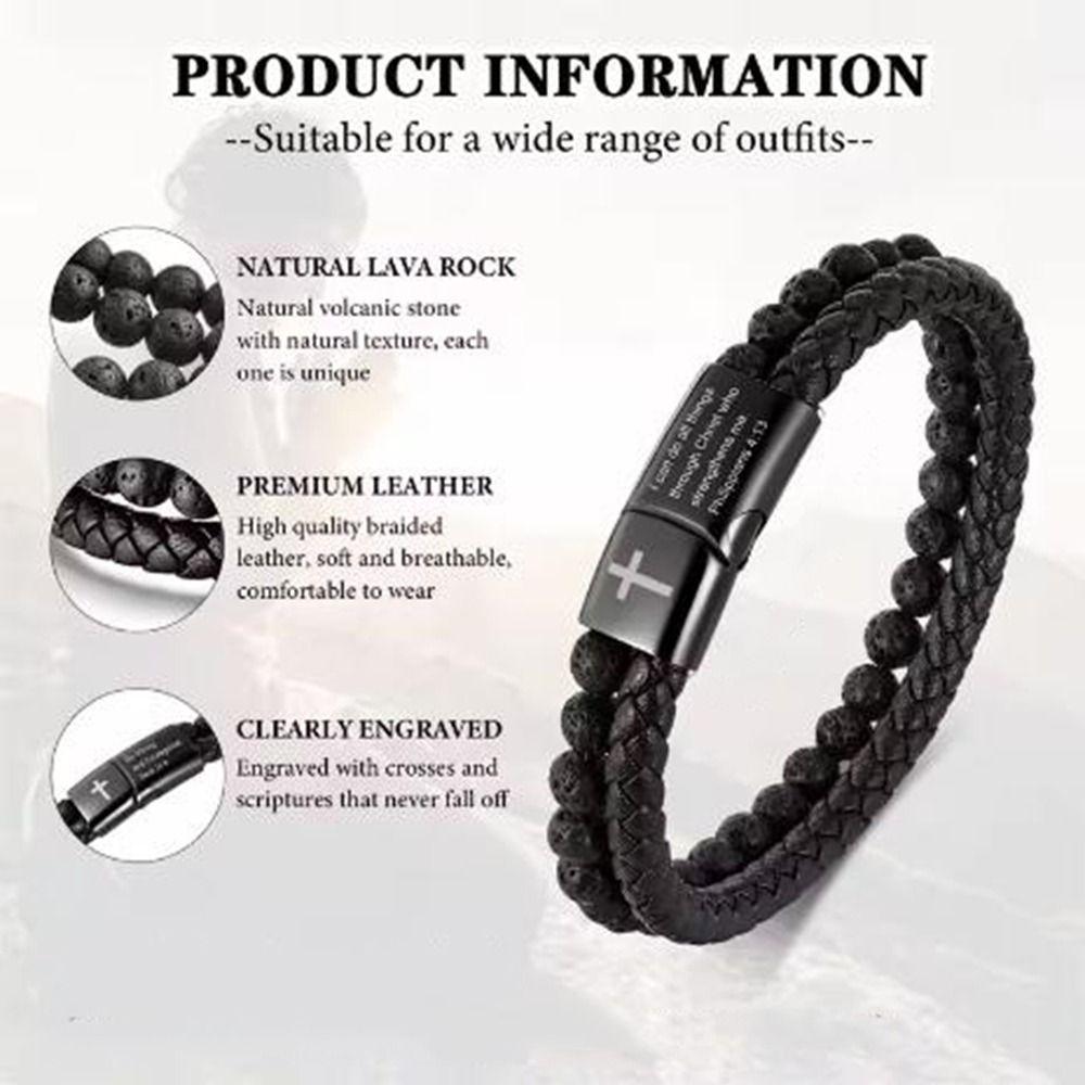Leather Lava Rock Bead Bracelet Black Inspirational Quotes Bracelets Husband