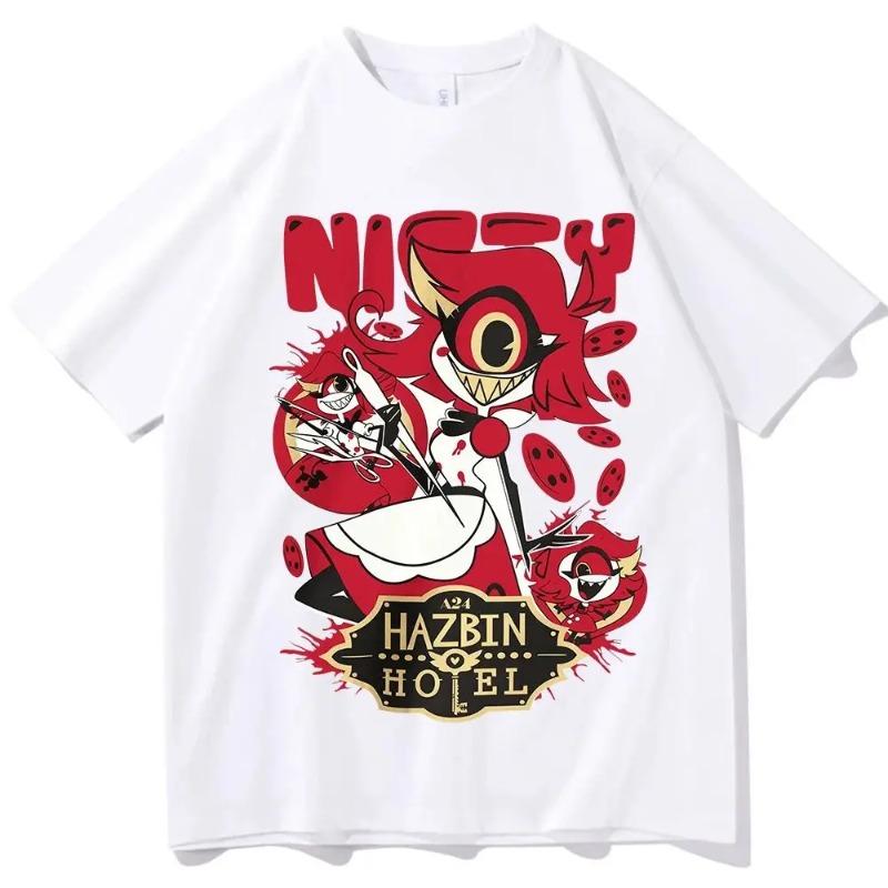 Camiseta Retro Y2k Diseño de Niffty de Hazbin Hotel Hip Hop Harajuku Manga Corta Cuello Redondo Camisa Casual Regalo Unisex 100% Algodón