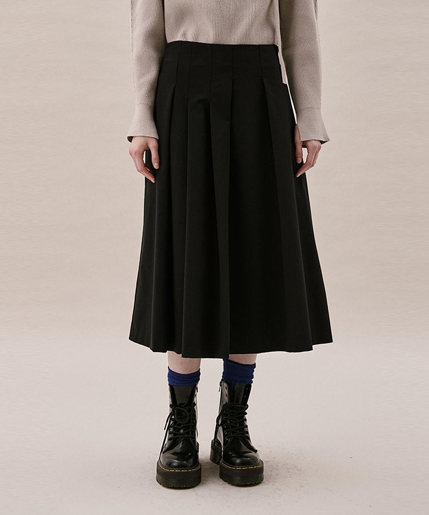 Awi Uneven Tuck Skirt_Black