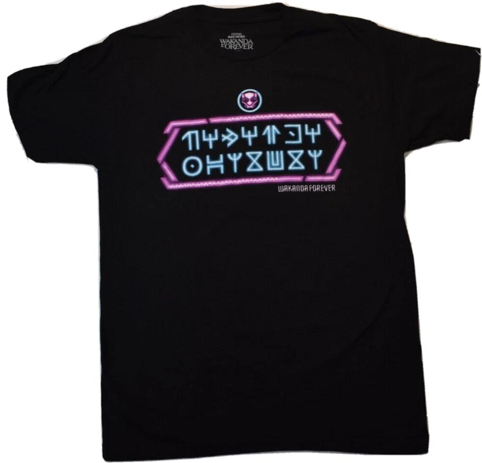 Marvel Black Panther: Wakanda Forever Mens Neon Script Black Shirt New S M