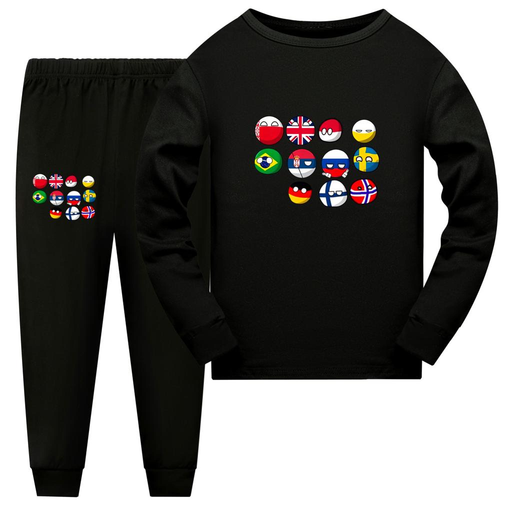 Polandball Dětský pyžamový set Kreslený potisk Countryball Dlouhý/Krátký rukáv Horní díl Dlouhé kalhoty Dětské oblečení na spaní 2 ks Domácí oblečení