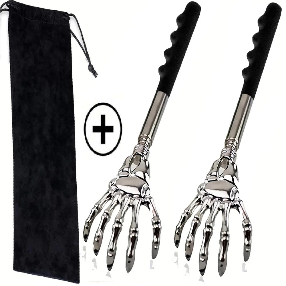

2-Pack Ergonomic Telescopic Back Scratcher – Ghost Claw Grips, Stainless Steel, Velvet Pouch, Birthday & Christmas Gift Set