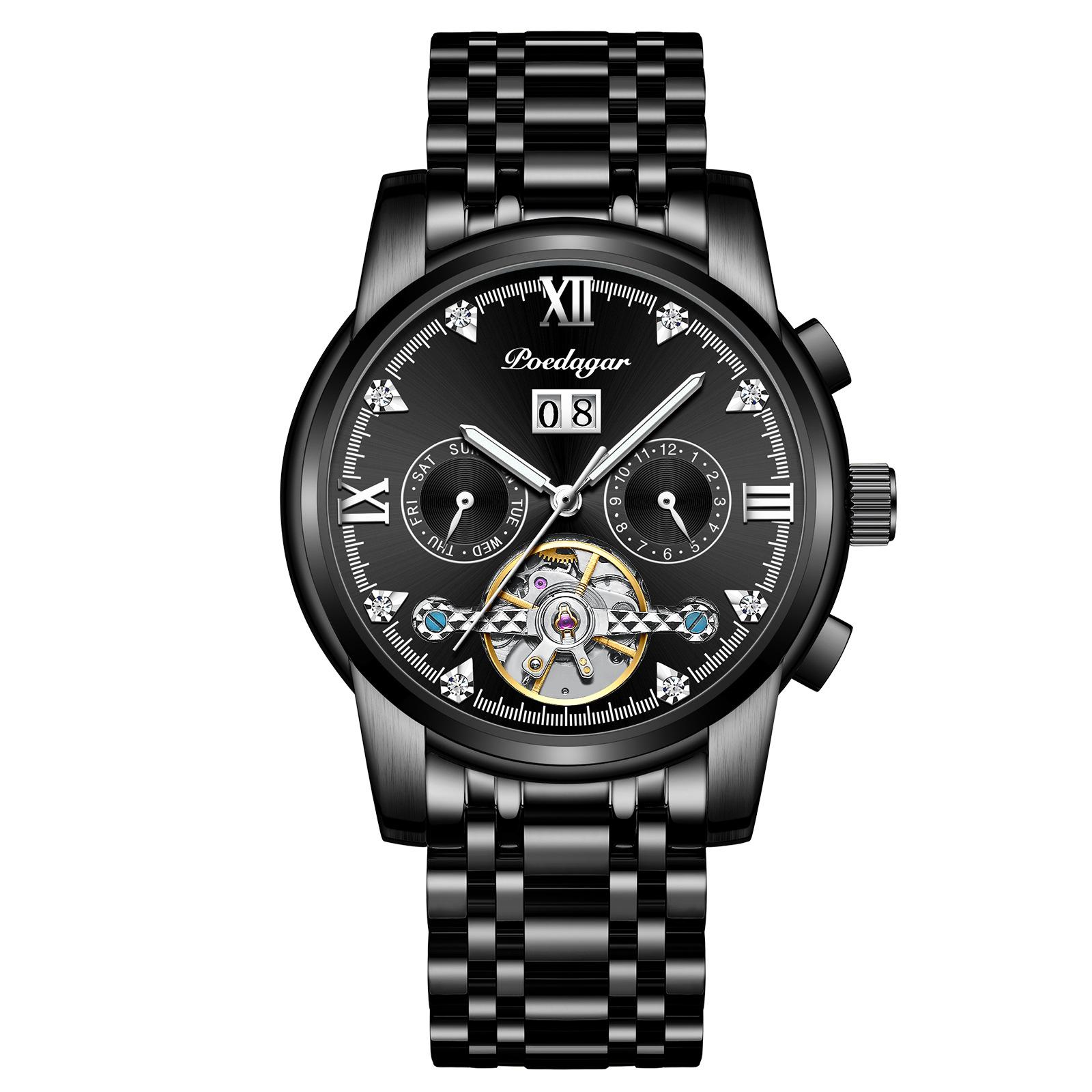 

POEDAGAR Новые роскошные мужские часы ТОП-бренда с коробочным календарем, автоматические водонепроницаемые многофункциональные полые светящиеся мужские механические часы