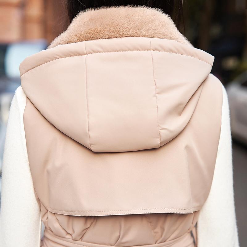 Fashion Winter Coat Female Warm Long Vest Hooded Elegant Fur Collar Thick Sleeveless Parka