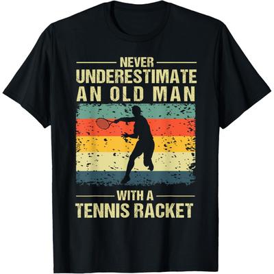 Cool Tennis Art For Grandpa Men Tennis Player Racket Sport T-Shirt(1)