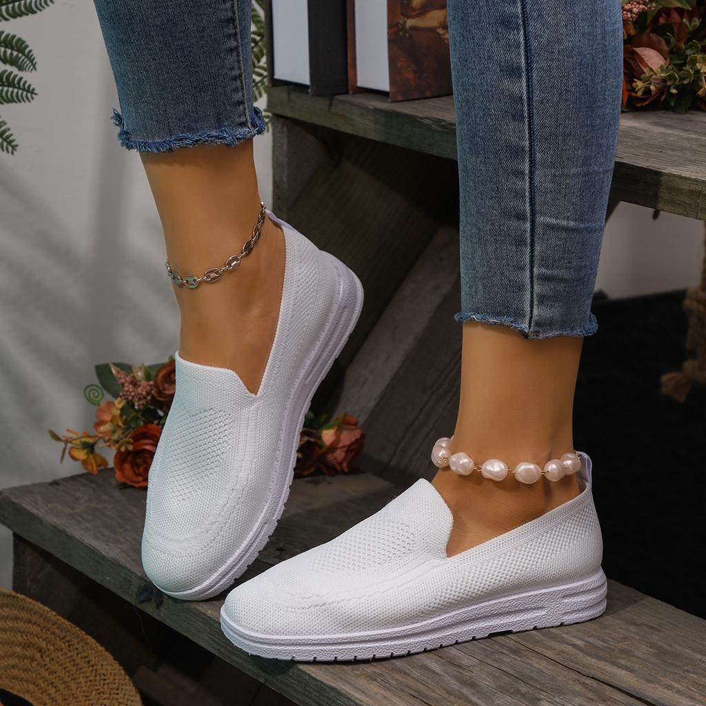 2025 foreign trade casual single shoes women's shoes autumn new fly-woven mesh round head one pedal large size flat bottom women