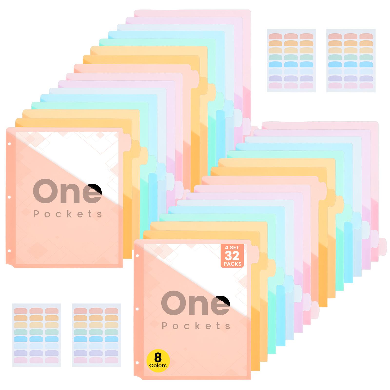 32Pcs A4 Binder Divider 3 Ring Plastic Index Page Tab with 96 Color Label File Organizer Loose-leaf Notebook Divider