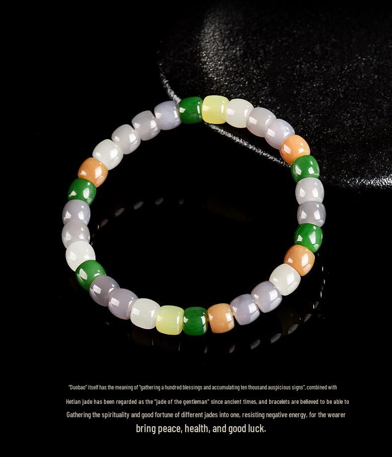 Authentic Hetian Jade Multi-Color Drum Bead Women's Bracelet - New Chinese Style Gift