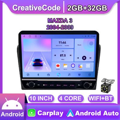 2Din 10palcové Android autorádio pro MAZDA 3 2004-2009 s knoflíkem Multimediální přehrávač videa GPS navigace Carplay 2+32GB